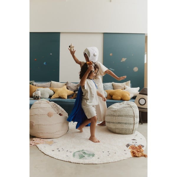 Cremefarbener, waschbarer, handgewebter Spielteppich aus Baumwolle für Kinder, Ø 140 cm Interstellar Journey - Lorena Canals-image-3