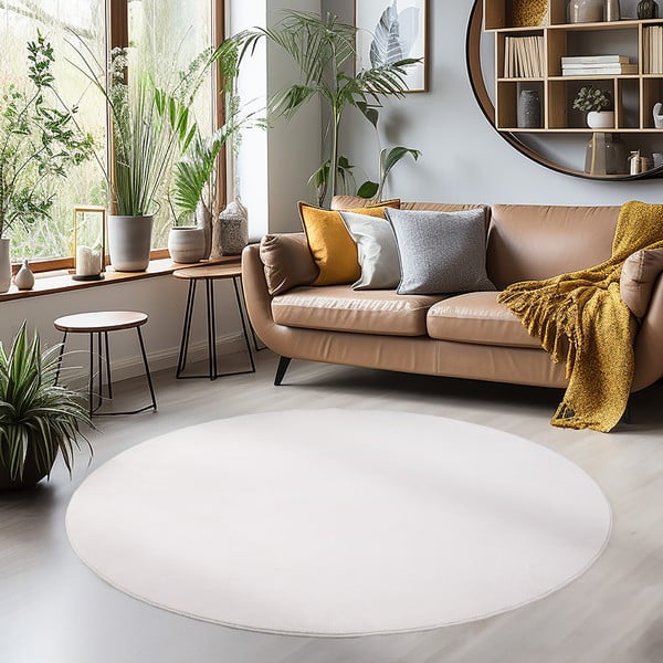 Cremefarbener, waschbarer, runder Teppich, Ø 120 cm Sky - Ayyildiz Carpets-image-1