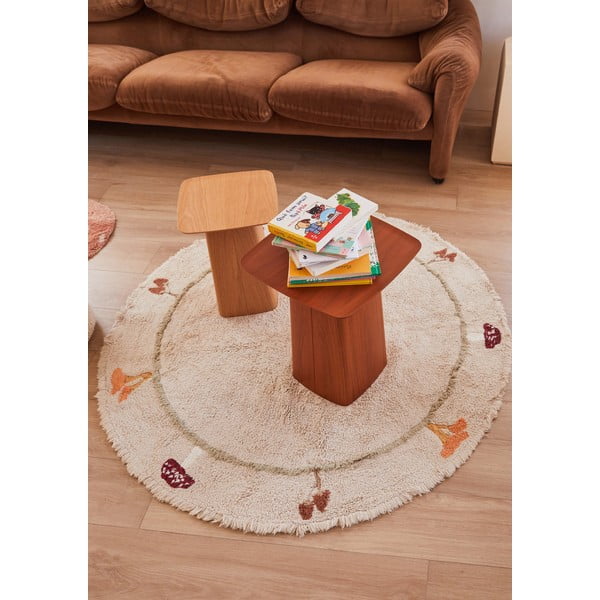 Beiger, waschbarer, handgewebter Baumwoll-Kinderteppich, Ø 140 cm Chanterelle - Lorena Canals-image-1