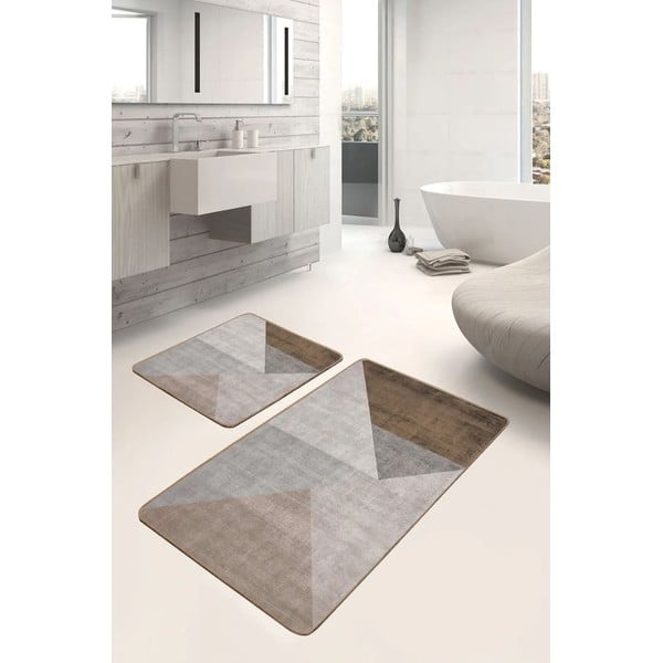 Grau-braune, samtige Badezimmerteppiche im 2er-Set, 60 × 100 cm - Mila Home-image-3