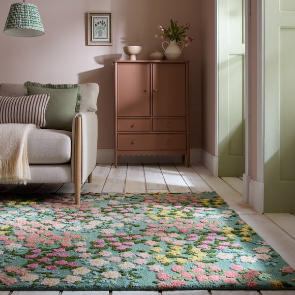 Handgewebter Wollteppich in Mentholfarbe, 120 × 170 cm Emilia Floral - Flair Rugs-image-1
