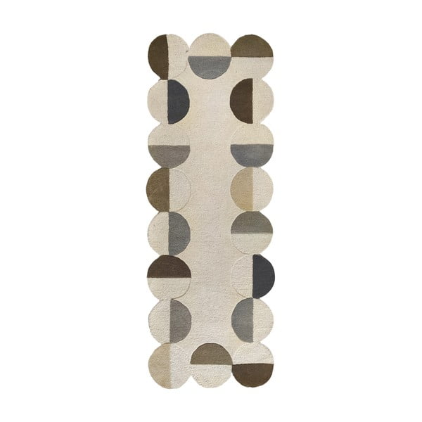 Grau-beiger, handgewebter Wollläufer, 80 x 230 cm Mia Scallop Frame - Flair Rugs