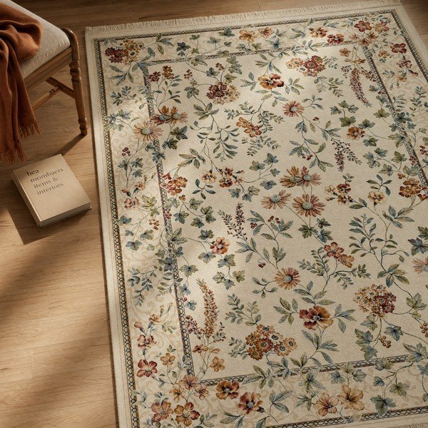 Cremefarbener Viskose-Teppich, 135 × 195 cm Oriental Flowers - Hanse Home-image-1