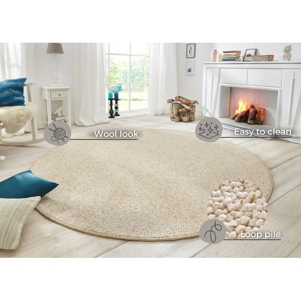 Cremefarbener runder Teppich, Ø 200 cm Wolly - Hanse Home-image-4