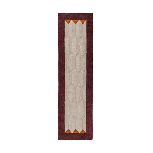 Weinrot/Naturfarben, handgewebter Wollläufer, 60 x 230 cm Apex Border Wool - Flair Rugs