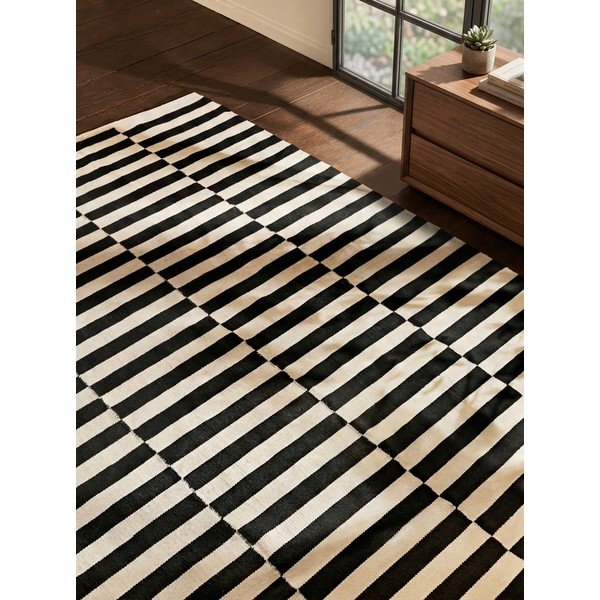 Schwarz-weißer, beidseitig handgewebter Wollteppich, 200 × 300 cm Vika - Hanse Home-image-3