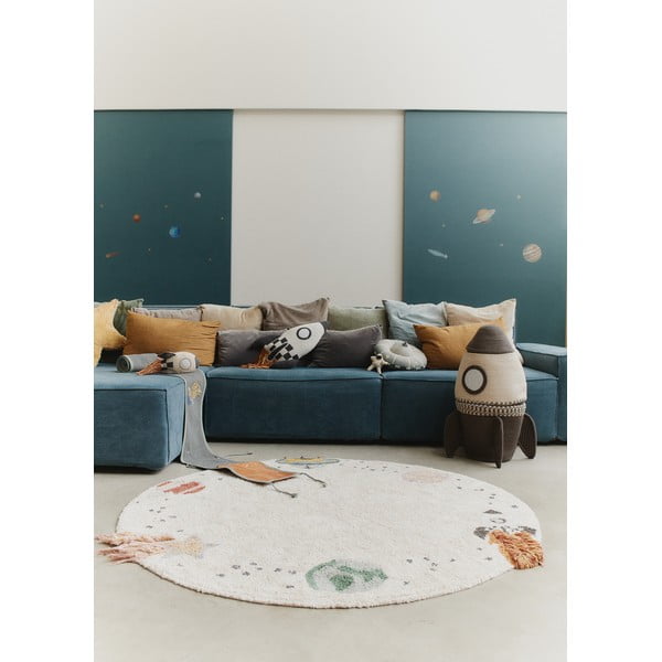 Cremefarbener, waschbarer, handgewebter Spielteppich aus Baumwolle für Kinder, Ø 140 cm Interstellar Journey - Lorena Canals-image-1