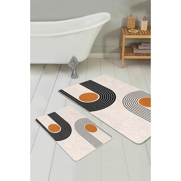 Beigefarbene Samt-Badezimmerteppiche im 2er-Set, 60 x 100 cm Dot Arch - Mila Home-image-3