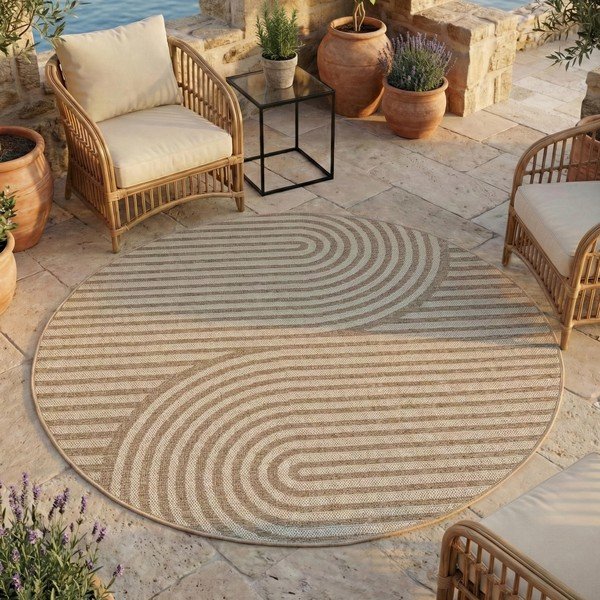 Beiger runder Teppich für den Innen- und Außenbereich, Ø 120 cm Desert 1301 - Ayyildiz Carpets-image-1