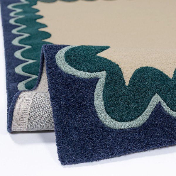 Handgewebter Wollteppich in Naturfarbe/grünblau, 140 x 200 cm Wiggle Wool - Flair Rugs-image-3