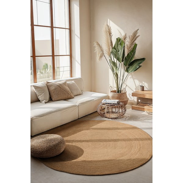 Doppelseitiger runder Jute-Teppich in Naturfarbe, Ø 140 cm Braided - Hanse Home-image-1