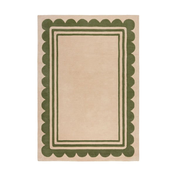 Handgewebter Wollteppich in Grün-Naturfarben, 120 x 170 cm Lois Scallop - Flair Rugs