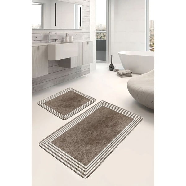 Taupefarbene, samtige Badezimmerteppiche im 2er-Set, 60 x 100 cm - Mila Home-image-1