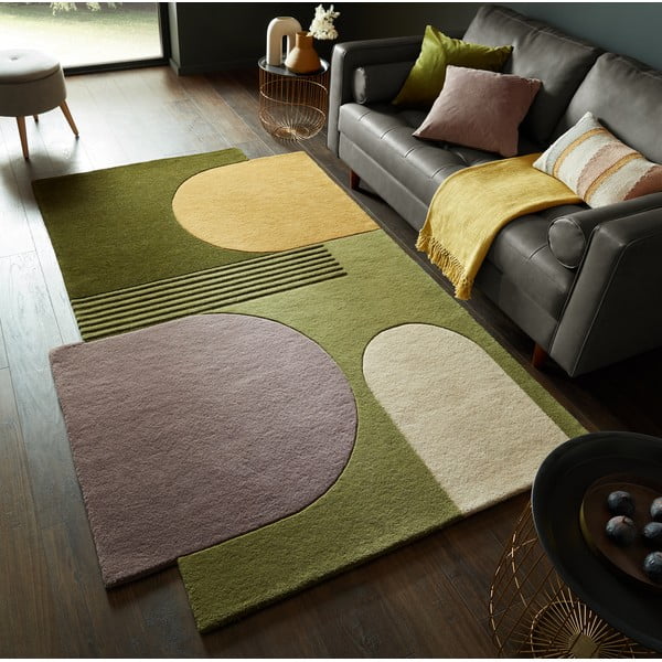 Grüner, handgewebter Wollteppich, 120 × 180 cm Lozenge - Flair Rugs-image-1