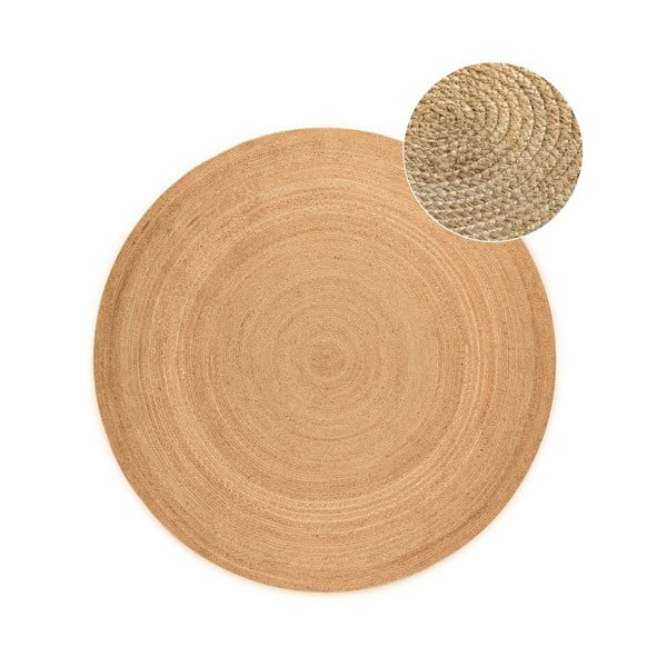 Doppelseitiger runder Jute-Teppich in Naturfarbe, Ø 140 cm Braided - Hanse Home