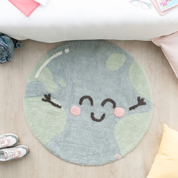 Blauer, waschbarer, handgewebter Baumwollteppich für Kinder, Ø 100 cm Big Big World - Lorena Canals-image-4