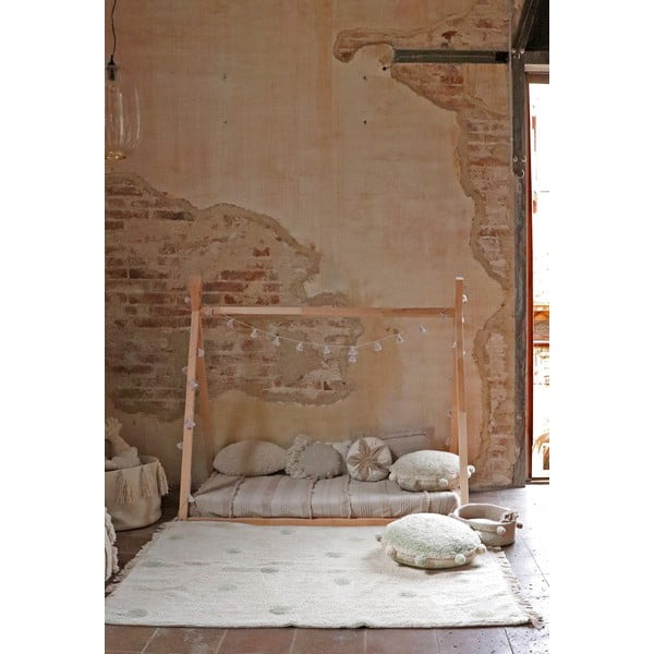 Khaki-cremefarbener, waschbarer, handgewebter Baumwoll-Kinderteppich, 120 × 160 cm Hippy Dots Olive - Lorena Canals-image-3